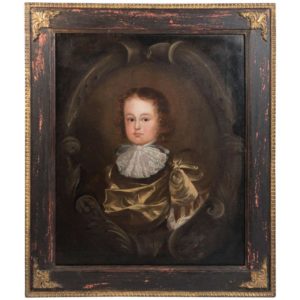 Oil on canvas of young boy, 17th century With Frame Front Facing