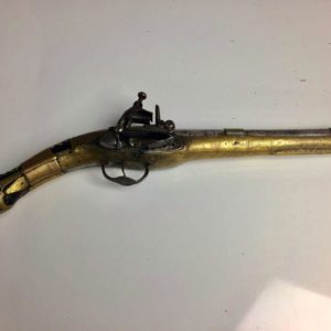 18th century brass bound Flintlock pistol Side View