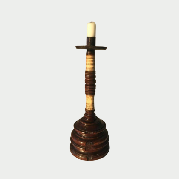 Antique oak and bone turned stand 17th century, now a candle stick