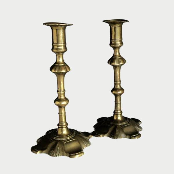 Pair of 18th century brass candlesticks with some restoration