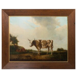 Oil on canvas of cow in landscape c.1800 Front View with Frame