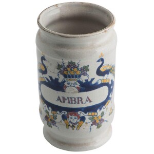 Decorated drug jar c.1780 Front Facing AMBRA Logo