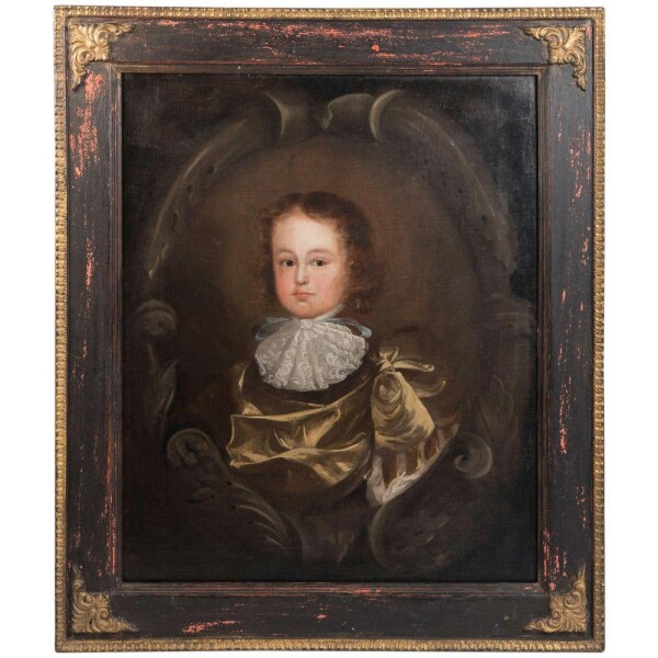 Oil on canvas of young boy, 17th century With Frame Front Facing
