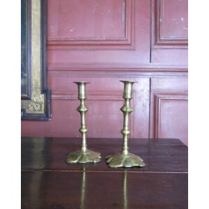Pair of tall candlesticks 18th century Brass