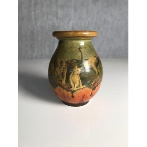 Italian pot with hand painted Cats 19th century Front