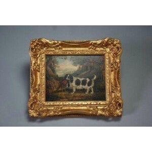 Oil painting of a spaniel, 18th century With Frame