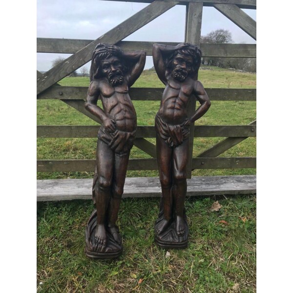 Pair of Wood Carvings, 17th century Standing Front Facing