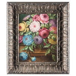 Antique Flower painting on board, 19th century With Frame