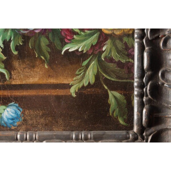 Antique Flower painting on board, 19th century Closeup Flower