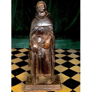 Wood carving of St James of Compostela, England, 15th century Front