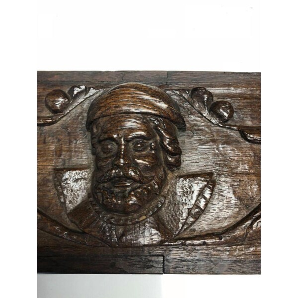 Antique Oak carved panel England, 17th century Closeup Face