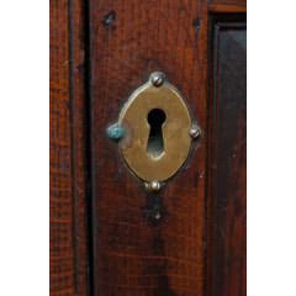 Antique Pair Of Oak Cabinets, Welsh 18th century Closeup Lock