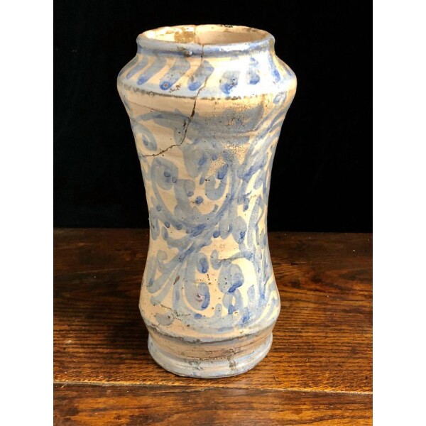 Antique Blue and white Albarello Italy, 17th century Side Facing