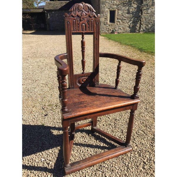 Antique Walnut armchair 16th century Front Facing