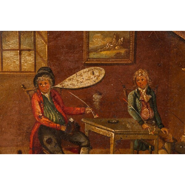 Oil on metal panel, England 18th century Closeup people chatting