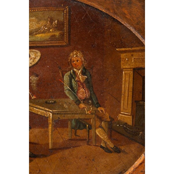 Oil on metal panel, England 18th century Closeup of Man sitting