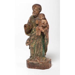 Antique Small woodcarving of saint (Continental, c. 1620) Front