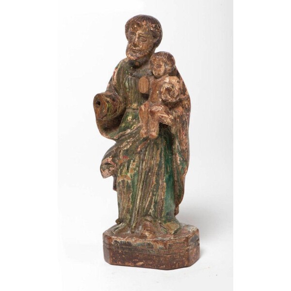 Antique Small woodcarving of saint (Continental, c. 1620) Front