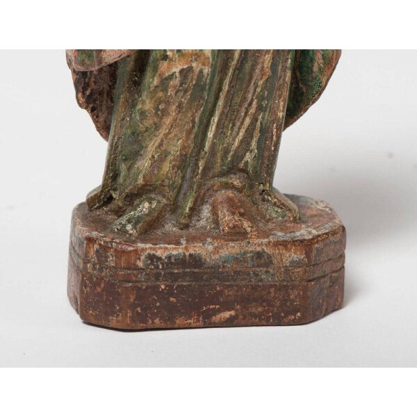 Antique Small woodcarving of saint (Continental, c. 1620) Closeup of Base