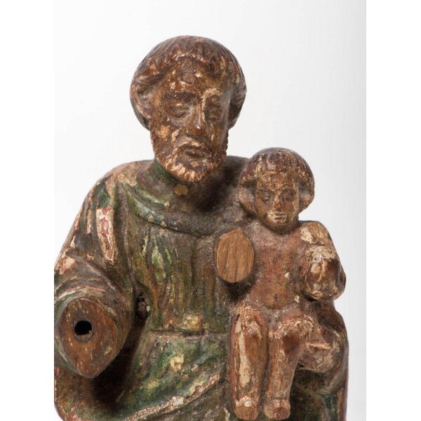 Antique Small woodcarving of saint (Continental, c. 1620) Front Facing Father and Child