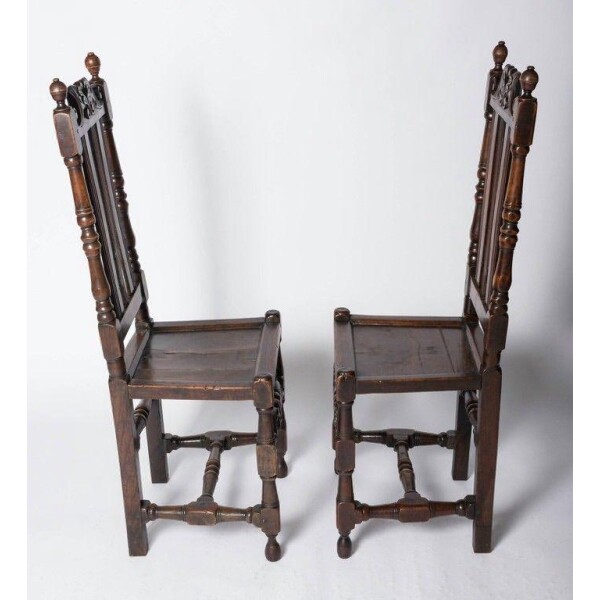 Antique pair of Charles II oak chairs Side