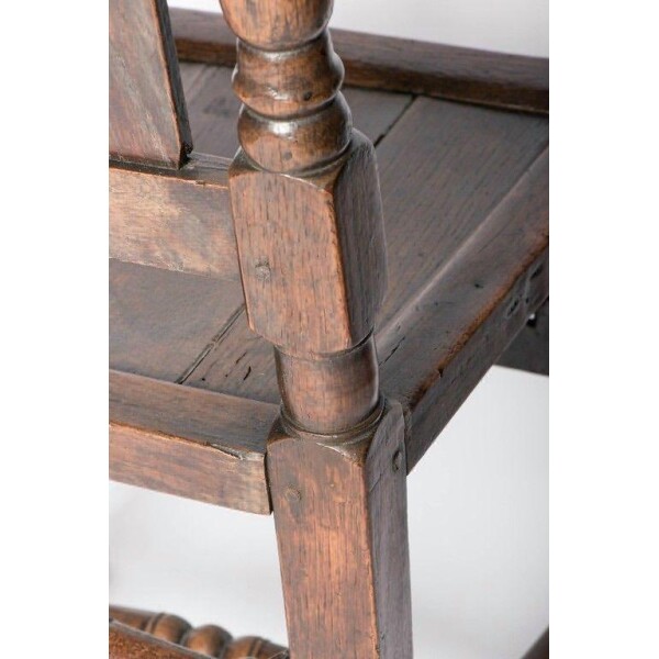 Antique pair of Charles II oak chairs Closeup Wood
