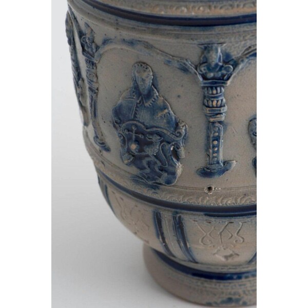 Antique German pottery blue and grey Closeup Design