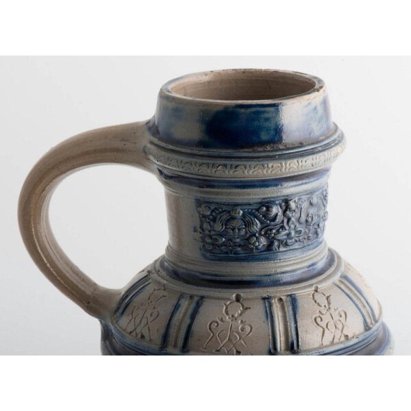 Antique German pottery blue and grey Top View with Handle