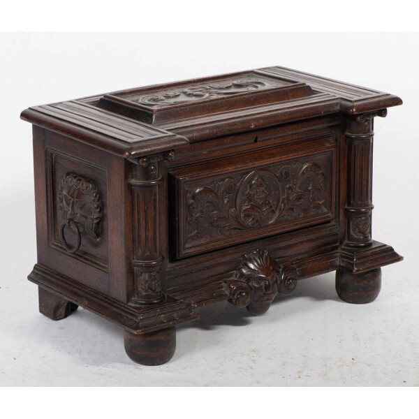 Antique Table Coffer Carved, Continental, C. 1600