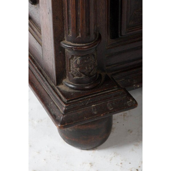 Antique Table Coffer Carved, Continental, C. 1600 Closeup Leg