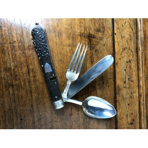 19th Century silver knife travelling cutlery Closeup