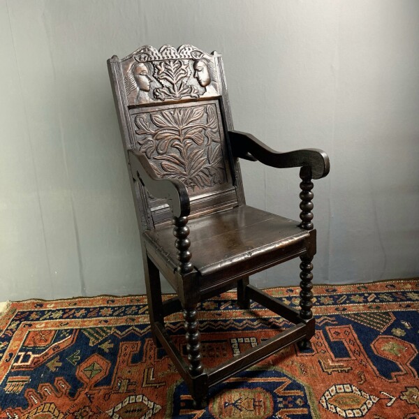 Oak Wainscot Chair c1680 Side and Front view