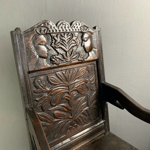 Oak Wainscot Chair c1680 Closeup of Chair Detail