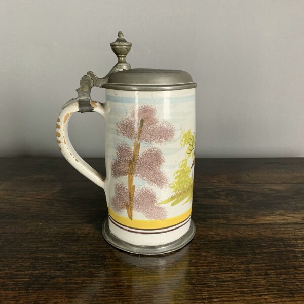 Continental Ceramic and Pewter Antique Tankard Side