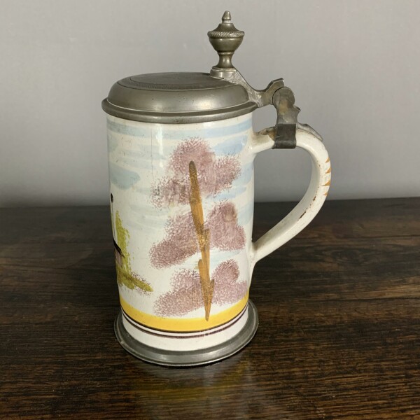 Continental Ceramic and Pewter Antique Tankard Side Detail