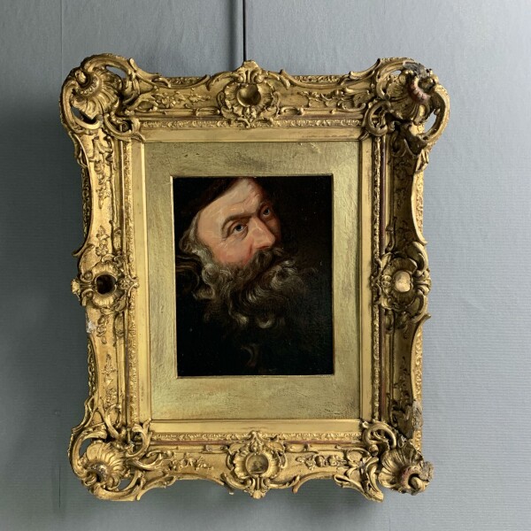 19th Century oil on board of Inigo Jones, English architect (1573-1652) Gold Frame