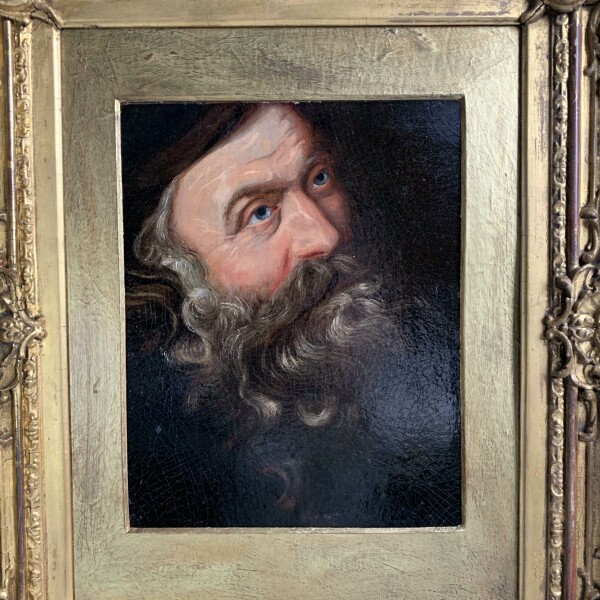 19th Century oil on board of Inigo Jones, English architect (1573-1652) Closeup of Face with Frame