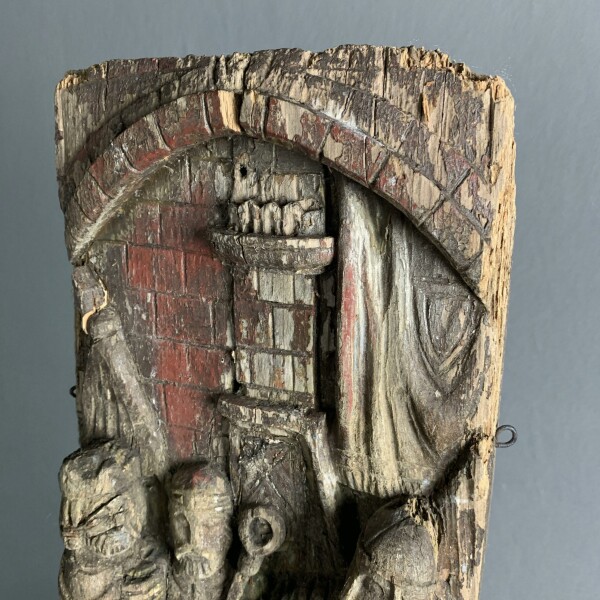 Pine Carving Depicting Knights Templar Closeup