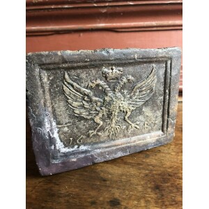A decorated Dated 1687 stove brick 5"x4" Front Closeup