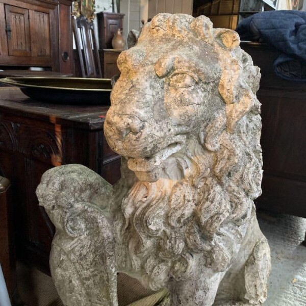 Early 19th Century Reconstituted Stone Lion Front Facing