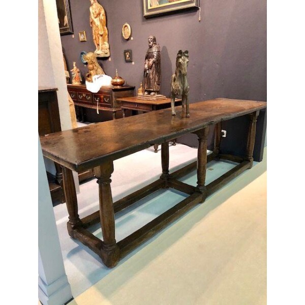 17th Century Long Walnut Refectory Table with Donkey