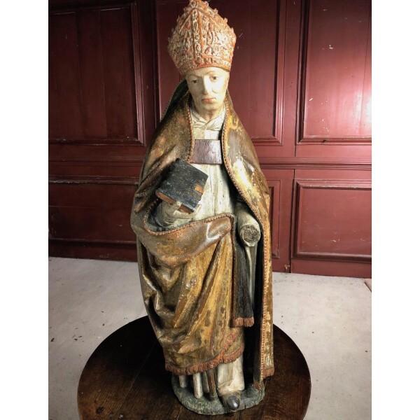Antique original woodcarving of a bishop Front Facing