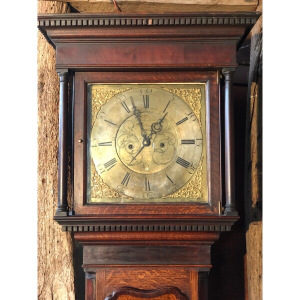 Oak long case clock c1750 with crossbanding 30hour very good colour and patination