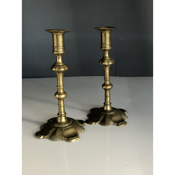 Pair of 18th century brass candlesticks with some restoration