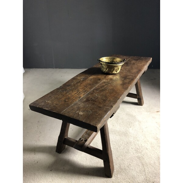 A Good oak low table with an excellent colour and patination. Central stretcher and chamfered legs Circa 1770.