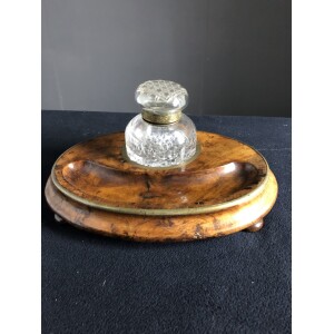 A 19c pen stand and inkwell walnut England