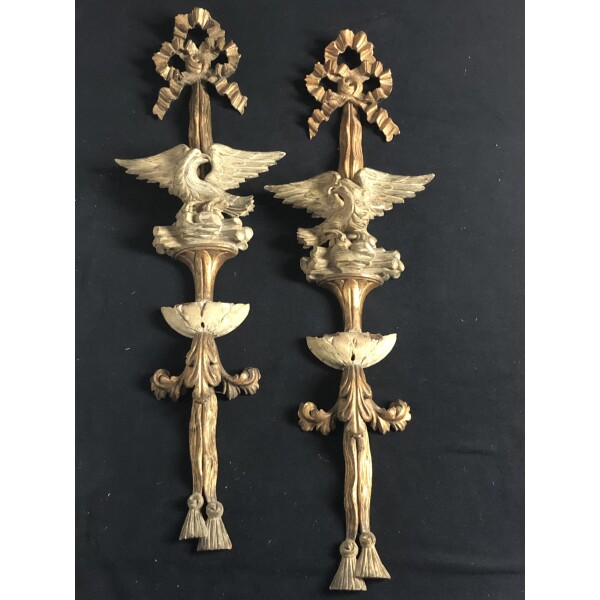 Pair of carved pine and guided wall brackets/sconces c1820