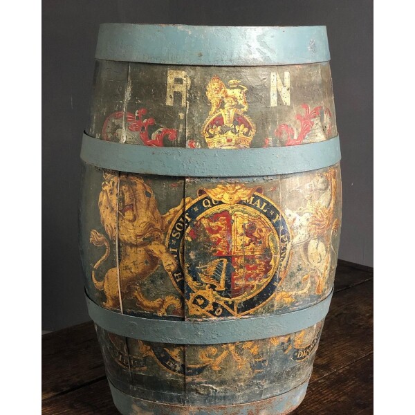 A Royal Navy grog barrel with wonderful coat of arms in original paint, c1800