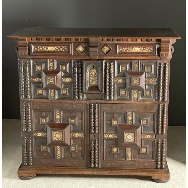 Late 17th Century moulded chest with bone inlays Front Facing Closed