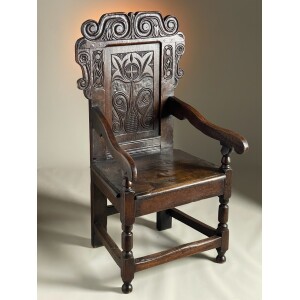 17c carved back oak armchair good colour and patination